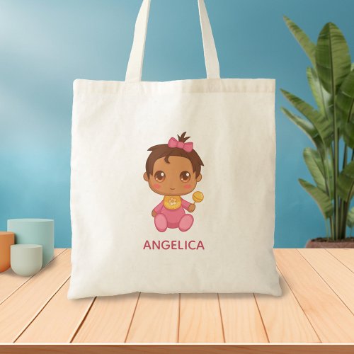 Baby Girl Pink Jumpsuit Custom Name Tote Bag