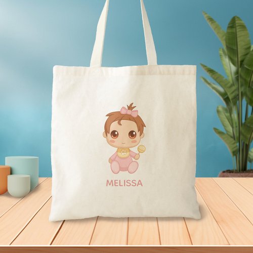 Baby Girl Pink Jumpsuit Custom Name Tote Bag