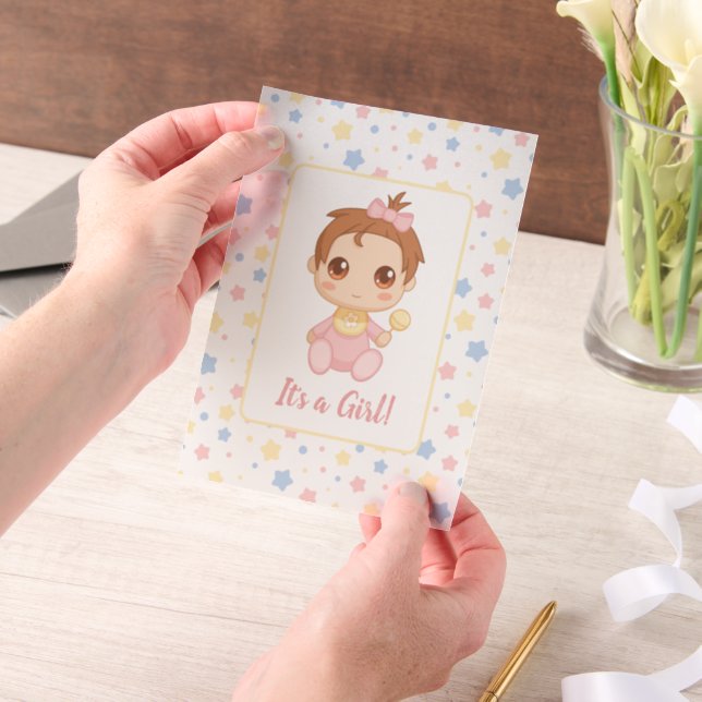 Baby Girl Pink Jumpsuit Insert Vellum Invitations (Handheld)