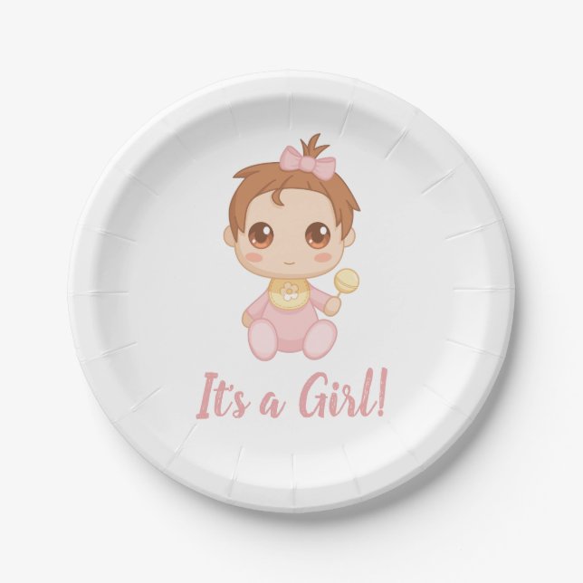 Baby Girl Pink Jumpsuit Paper Plates (Front)