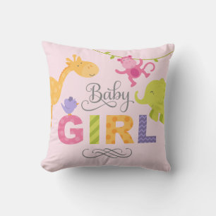 Baby Girl Pink Jungle Animals Nursery Throw Pillow