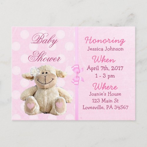 Baby Girl Pink Lamb Baby Shower Invitation