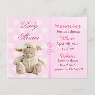Baby Girl Pink Lamb Baby Shower Invitation Postcard