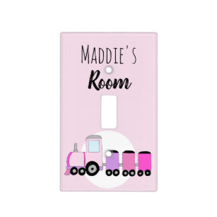Baby Girl Pink Locomotive Train & Name Nursery Light Switch Cover