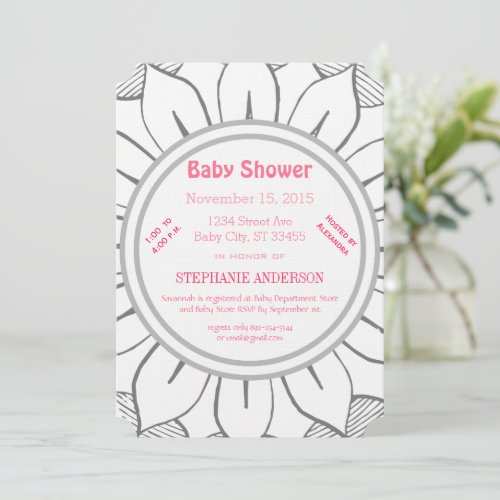 Baby Girl Pink Magenta Floral Baby Shower Invitation