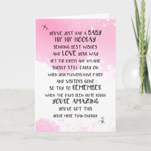 Baby Girl Pink Newborn New Parent Advice Card