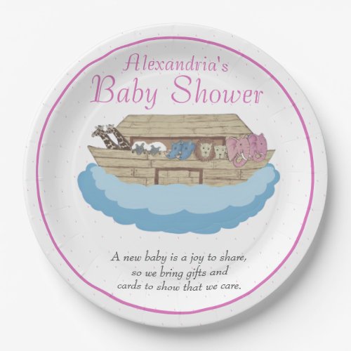 Baby Girl Pink Noahs Ark Baby Shower Invitation Paper Plates
