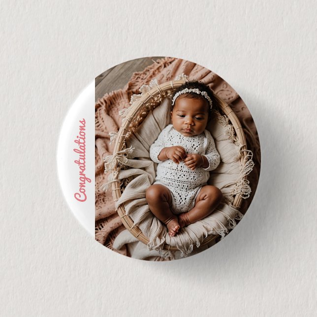 baby girl pink party photo congratulations custom  button (Front)