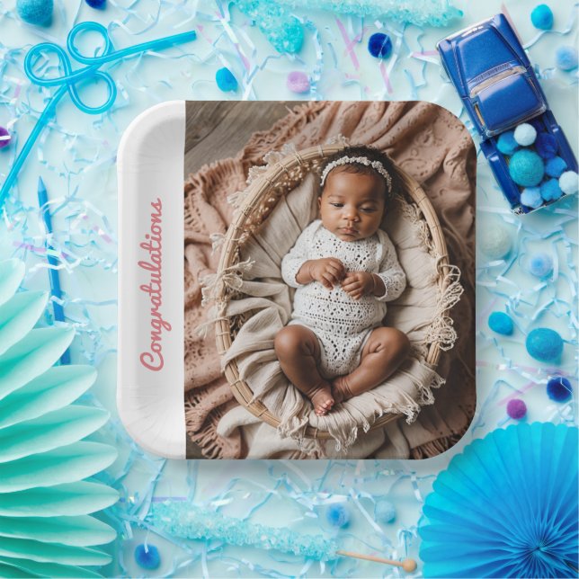 baby girl pink party photo congratulations custom  paper plates (Party)