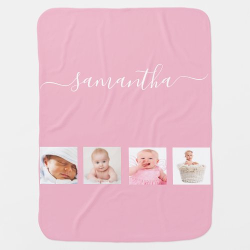 Baby girl pink photo collage name baby blanket