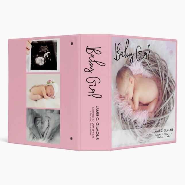 Baby Girl, Pink, Photo Memories, Fun Script 3 Ring Binder (Background)
