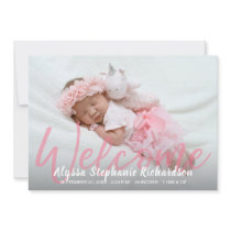 Baby Girl Pink Photo Welcome Birth Announcement