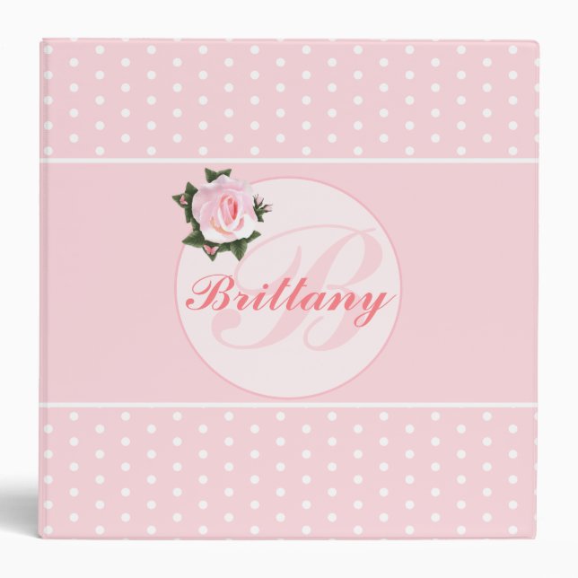 Baby Girl Pink Polka Dot Album Name Initial Binder (Front)