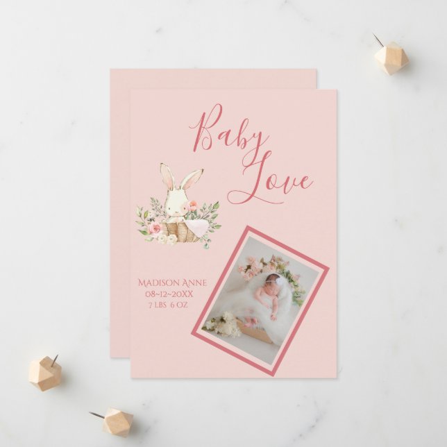 Baby Girl Pink Script Cute Elegant Baby Birth Announcement (Front/Back In Situ)