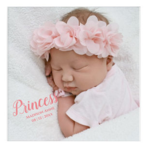 Baby Girl Pink Script Photo Birth Keepsake Nursery Acrylic Print