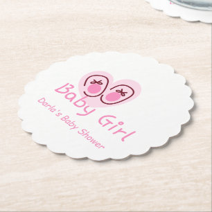 Baby Girl Pink Shoes Baby Shower Paper Coaster