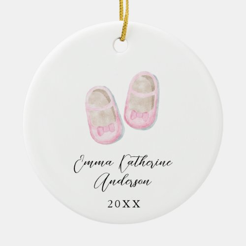 Baby Girl Pink Shoes Christmas Ceramic Ornament