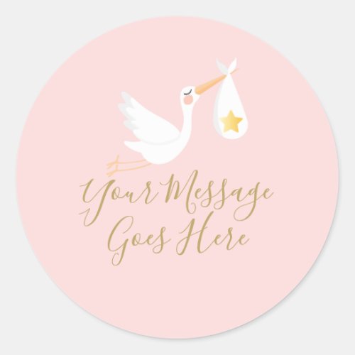 Baby Girl Pink Special Delivery Stork Gold Star Classic Round Sticker