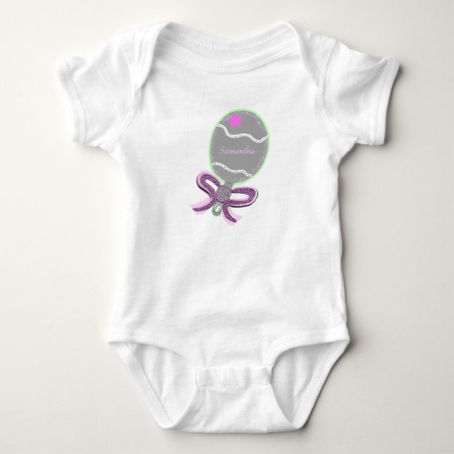 Baby Girl Pink Star Rattle T-Shirt -CUSTOMIZE Name Baby Bodysuit (Front)