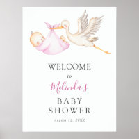 Baby Girl Pink Stork Baby Shower Welcome Poster
