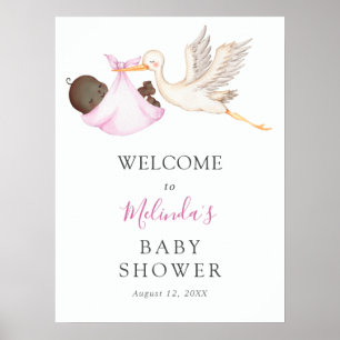 Baby Girl Pink Stork Baby Shower Welcome Poster