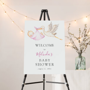 Baby Girl Pink Stork Baby Shower Welcome Poster