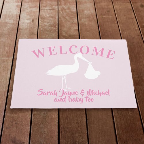 Baby Girl Pink Stork Welcome Nursery Doormat