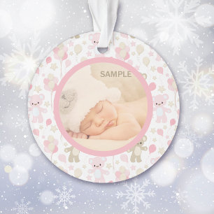 Baby Girl Pink Teddy Bear and Balloons Ornament
