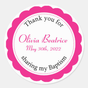 Baby Girl Pink Thank You Baptism Classic Round Sticker