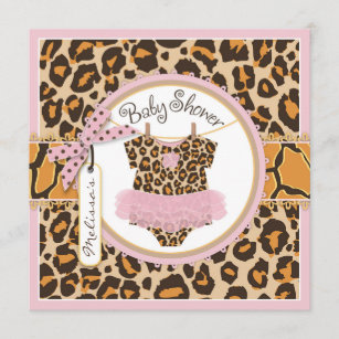 Baby Girl Pink Tutu Cheetah Print Baby Shower Invitation