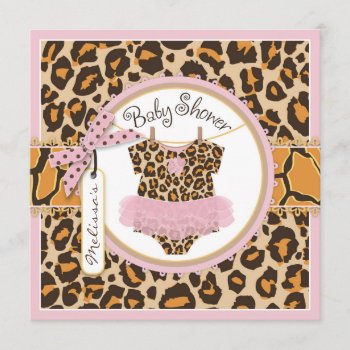 Baby Girl Pink Tutu Cheetah Print Baby Shower Invitation by NouDesigns at Zazzle