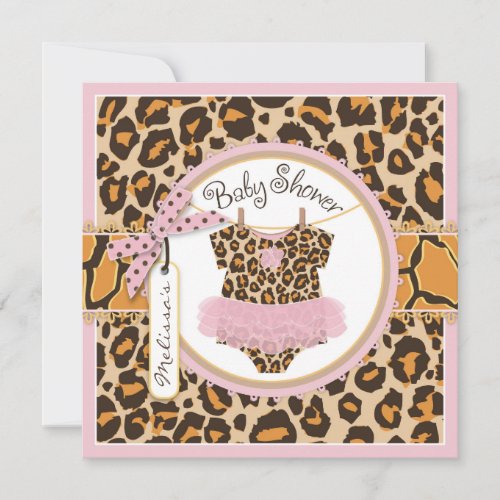 Baby Girl Pink Tutu Cheetah Print Baby Shower Invitation