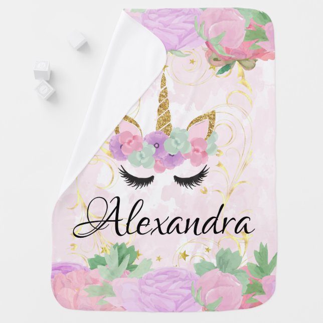 Baby Girl Pink Unicorn Custom Personalized Cute Blanket (In Situ)