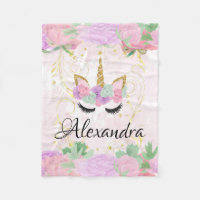 Baby Girl Pink Unicorn Custom Personalized Cute Fleece Blanket