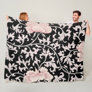 Baby Girl Pink White Black Victorian Rose Pattern Fleece Blanket