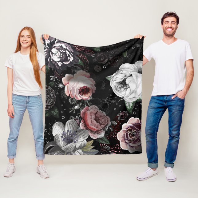 Baby Girl Pink White Black Victorian Rose Pattern Fleece Blanket (In Situ)