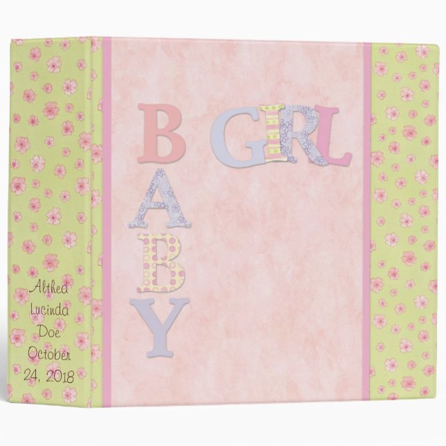 Baby Girl Pink Yellow Scrapbook Photo Album Binder (Front/Spine)