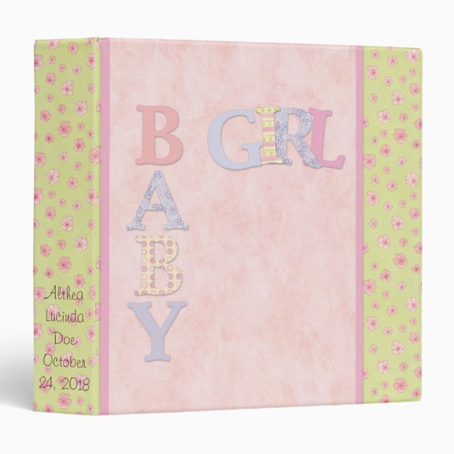 Baby Girl Pink Yellow Scrapbook Photo Album Binder (Front/Spine)
