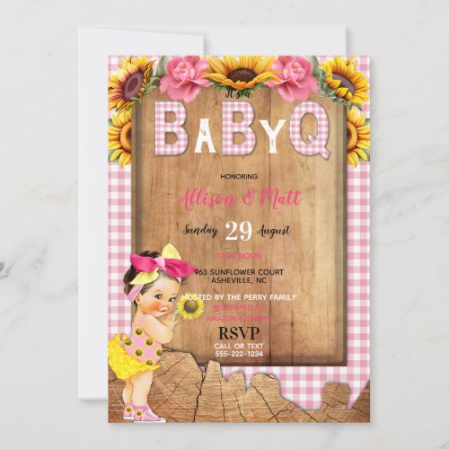 Baby Girl Pink Yellow Sunflower Baby Q Barbecue Invitation
