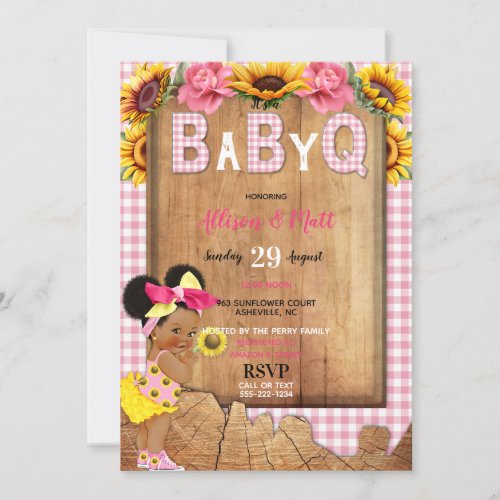 Baby Girl Pink Yellow Sunflower Baby Q Barbecue Invitation