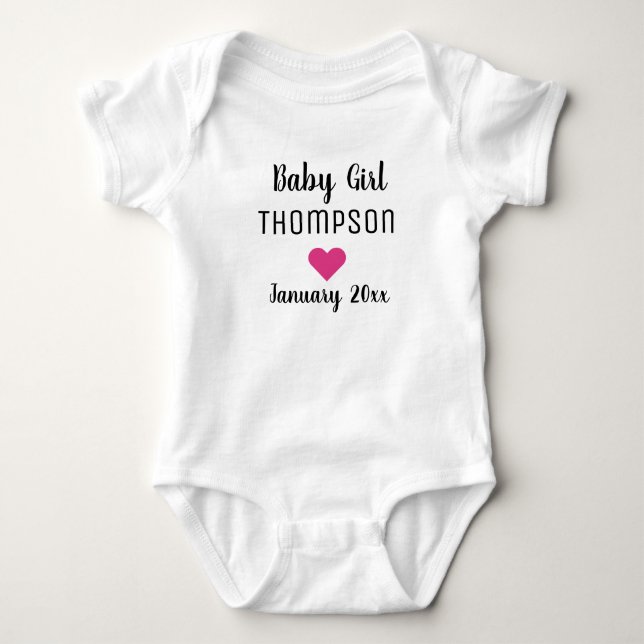 Baby Girl Pregnancy Announcement Pink Heart Bodysuit (Front)