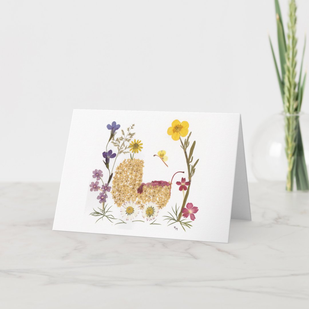 Baby Girl Pressed Flowers Design Card Zazzle