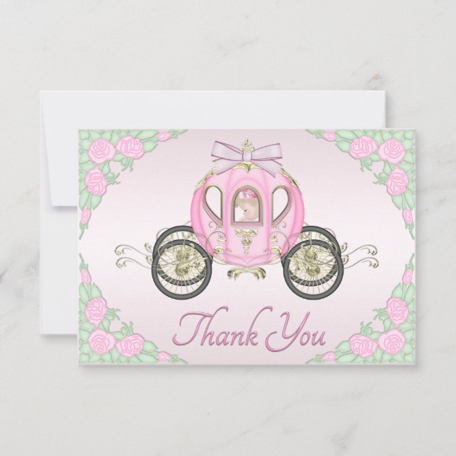 Baby Girl Princess Coach and Roses Pink Thank You Card (Front)