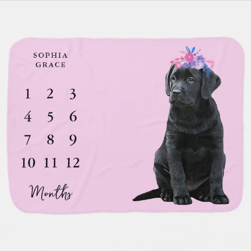 Baby Girl Puppy _ Cute Dog Pink Black Lab Puppy Baby Blanket