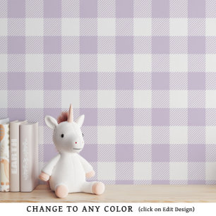 Baby Girl Purple Gingham Pattern Nursery Wallpaper