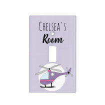 Baby Girl Purple Helicopter & Name Nursery Light Switch Cover