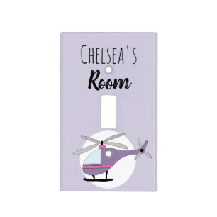 Baby Girl Purple Helicopter & Name Nursery Light Switch Cover
