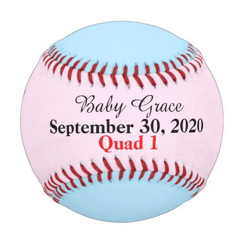 Baby Girl Quad Birth Stat Pink Blue Baseball