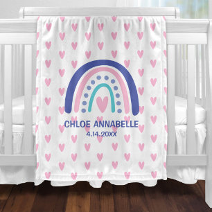 Baby Girl Rainbow and Hearts Personalized Fleece Blanket