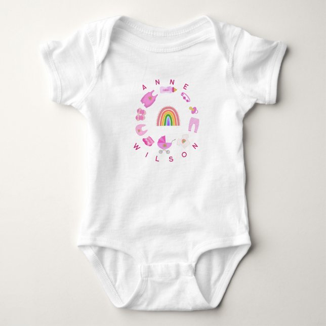 Baby Girl Rainbow Pink Color Baby Bodysuit (Front)